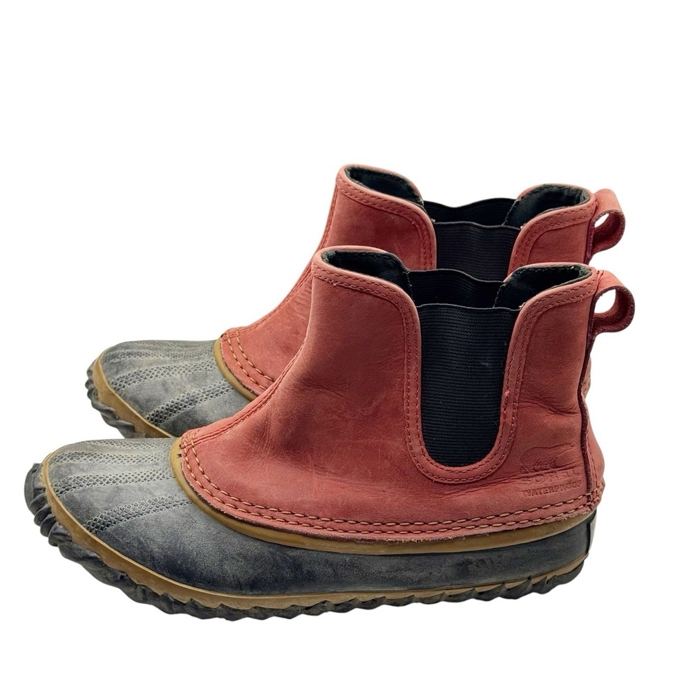 Sorel Out N About Rain Boots Womens Size 6 Red Suede Low